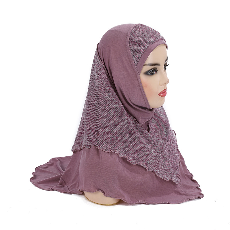 Malay Women's Crystal Ma Gold Silk Stitching Veil Hat Headscarf - Picture 9 of 17