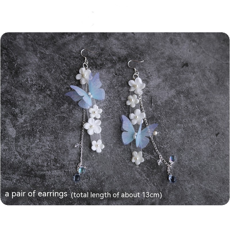 Title 10, Light Blue Tulle Butterfly Small Flower Necklac...