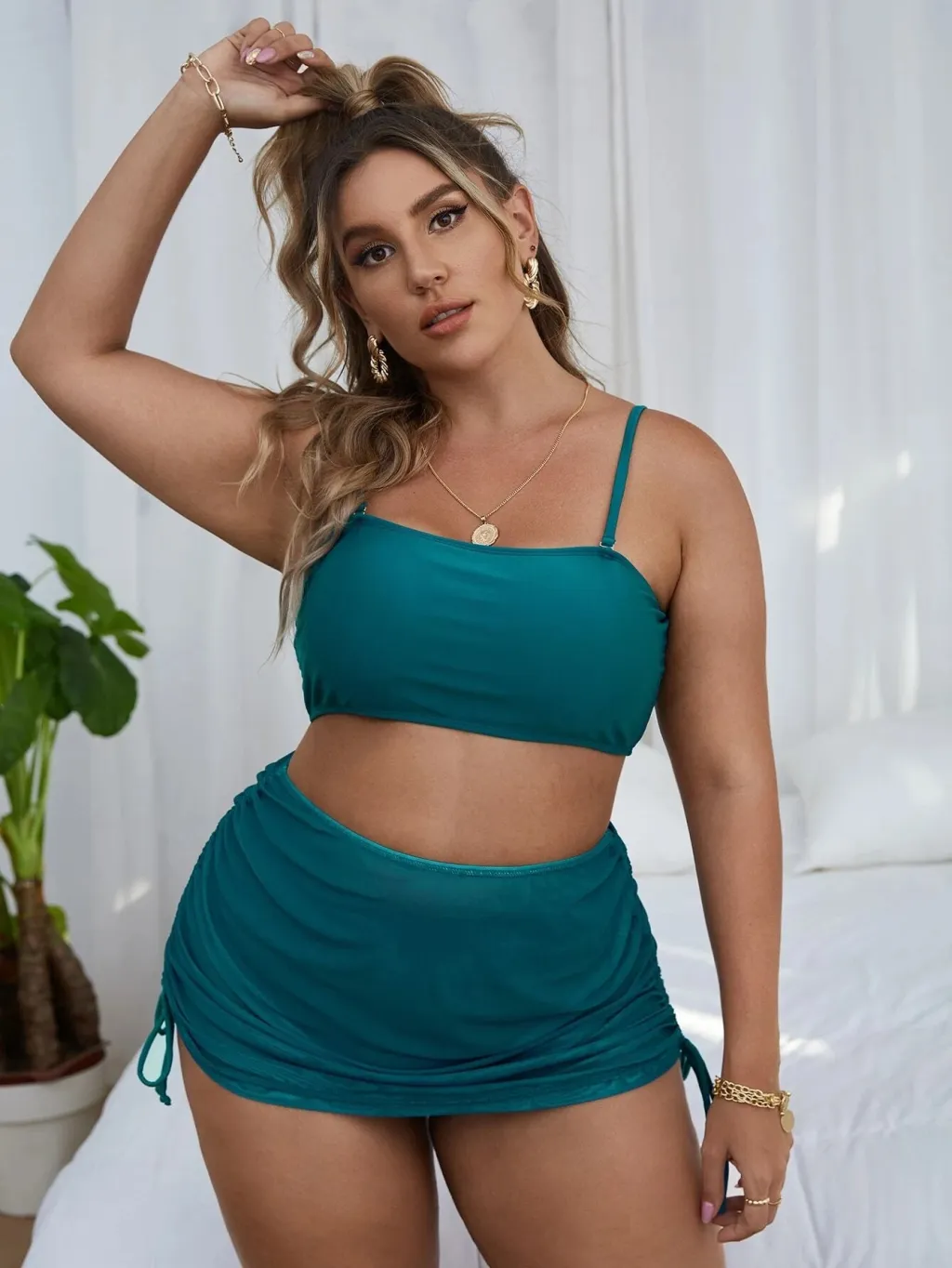 Fashion Fat MM Three-piece Large Size Split Swimsuit Women - Green