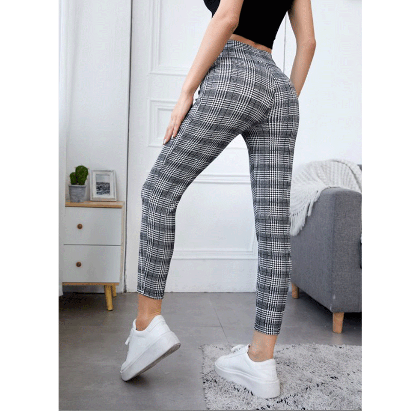 New European And American Plaid Leggings Casual Pants
