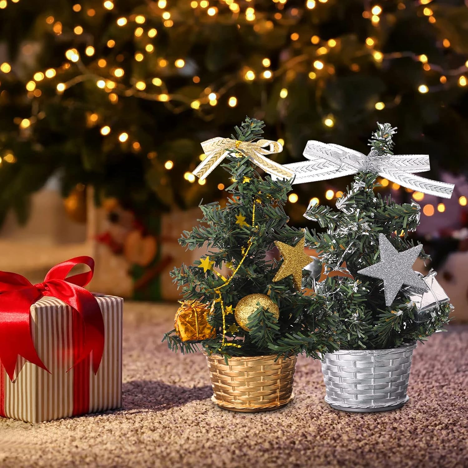 Small Christmas Tree With Decorations Set - Artificial Tabletop Christmas Tree For Desk Display, Festive Christmas Tree Ornament  Pack Of 3 Mini Small Christmas Trees For Table — foto 5