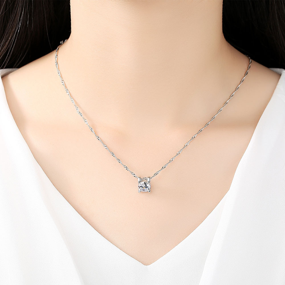 Water Wave Chain Batch Simple Pendant Round Zircon Necklace