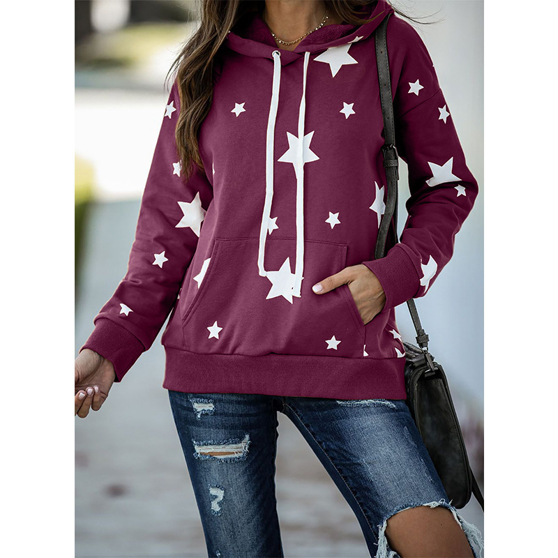 Title 8, Five-pointed star print long-sleeved hooded swe...