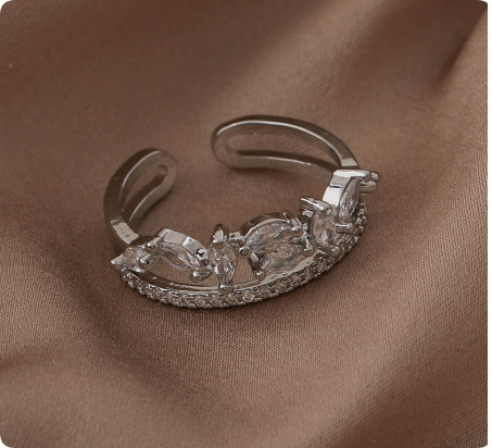 European and American hot-selling micro-inlaid zircon female ring creative exquisite opening adjustable metal wild copper ring accessories wholesale
