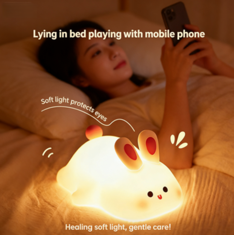 Big Face Rabbit Silicone Bedside Tap Light Night Light