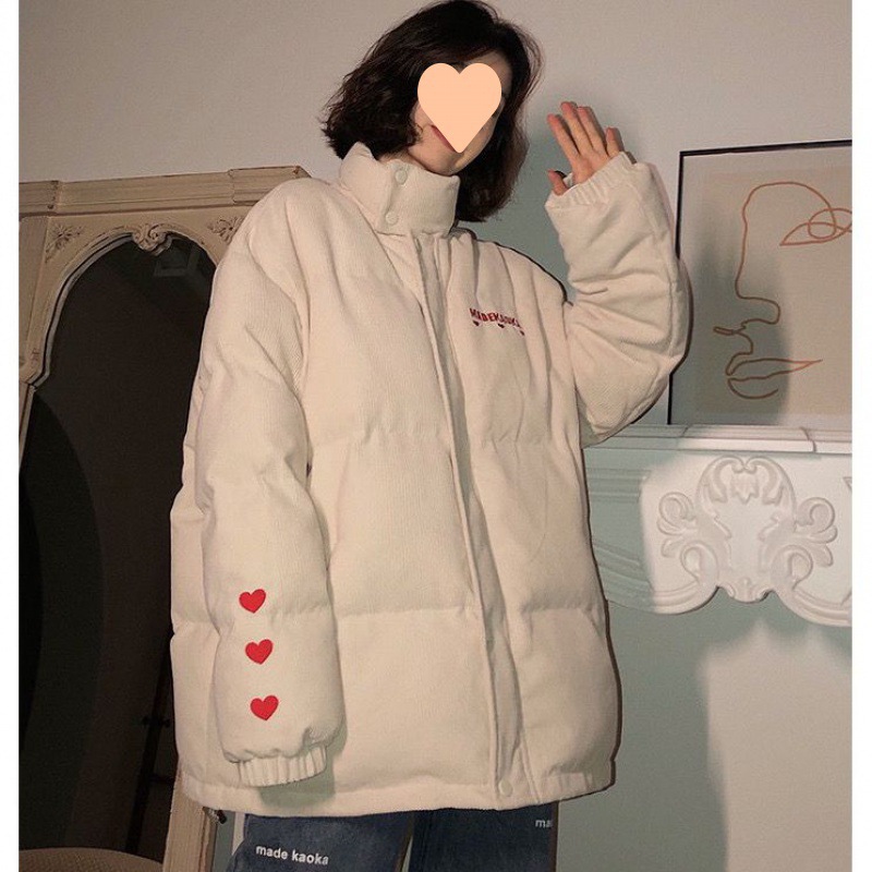 Winter New Love Embroidery Corduroy Design Sense Thickened Stand-up Collar Cotton Jacket
