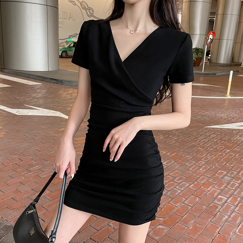 Dress Hip Neck Slim Fit Black Temperament