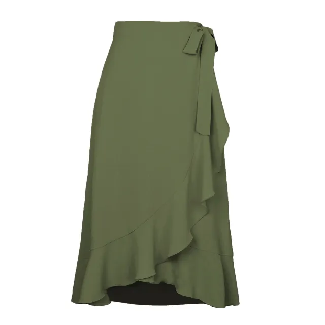 One piece Lace up Irregular Pack Buttock Solid Color Skirt Army Green - Shop at LoveMi