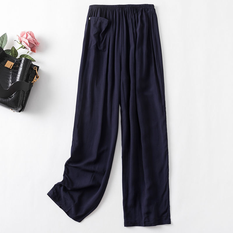 Men's And Women's Cotton Silk Summer Thin Casual Straight Home Pants Navy - Shop at LoveMi