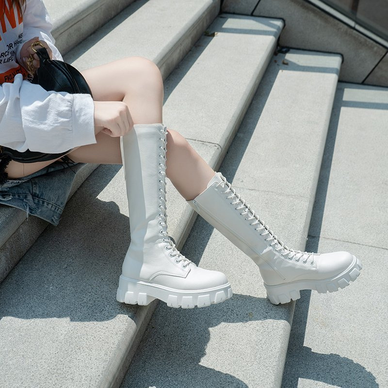 Round Toe Cross Strap Platform Flat-heel Martin Boots