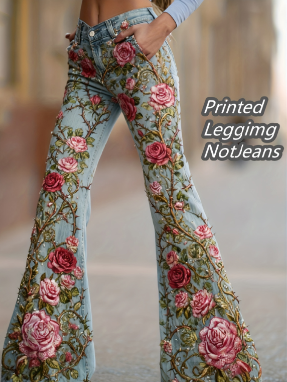 Comfortable And Simple Women's Wide-leg Pants, Floral Print Trousers