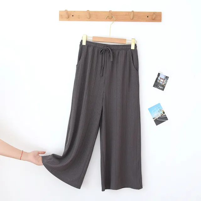 Thin Thread Women's Pajama Pants Polyester Fiber Living Seven Points Grey - Shop at LoveMi