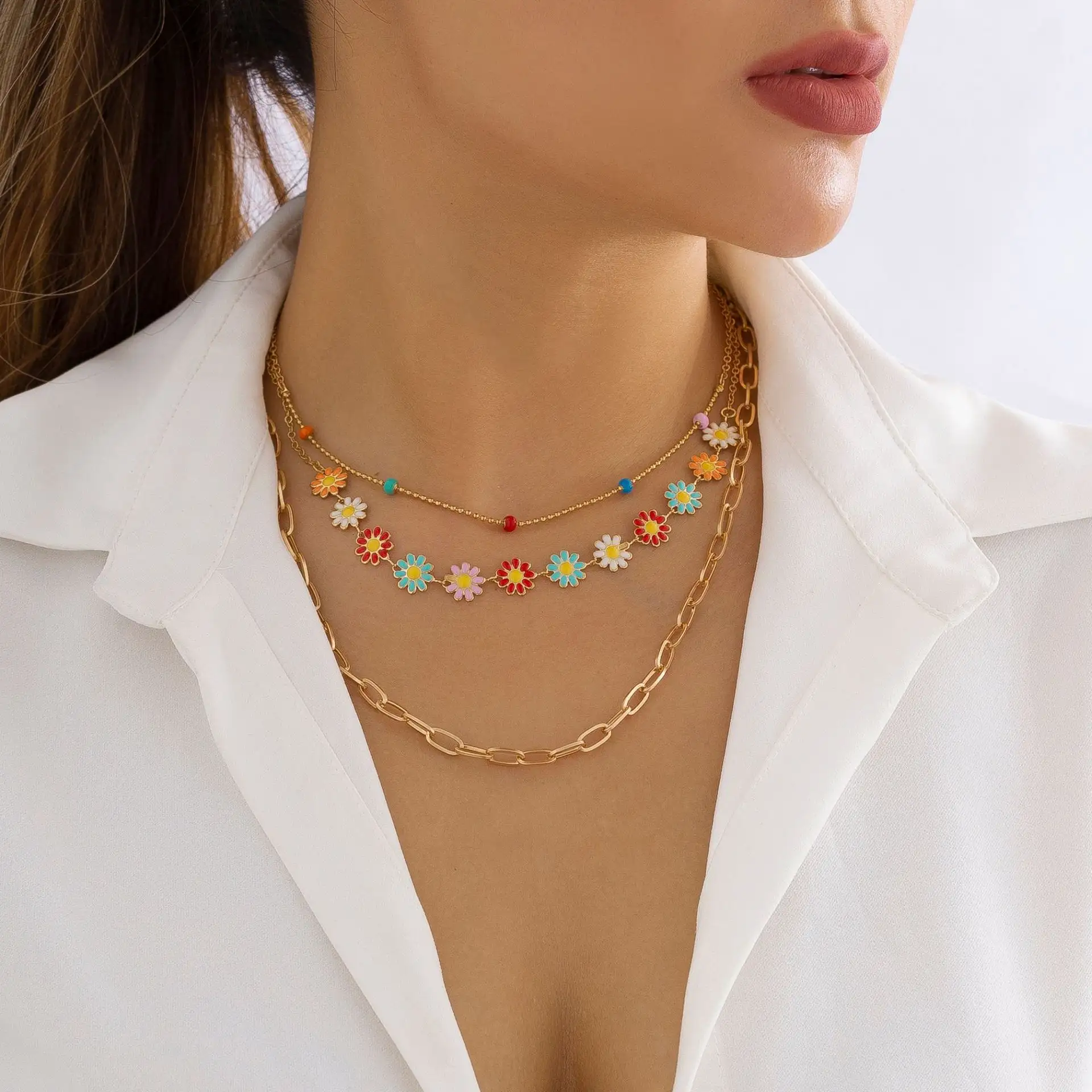 Retro Simple Ethnic Style Color Little Daisy Necklace