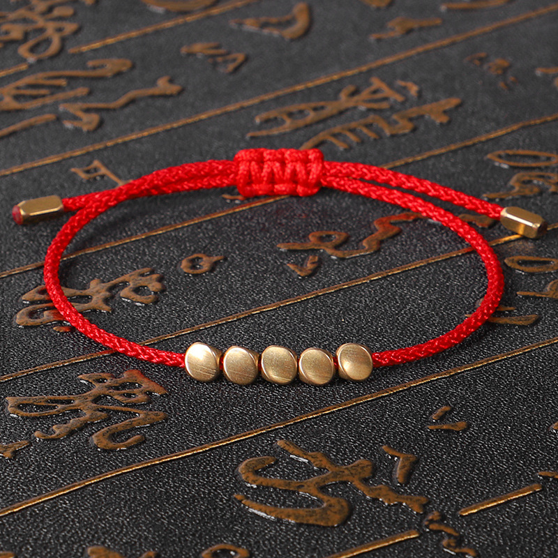 Hand-woven Red Rope Bracelet Creative Irregular Copper Bead Hand Rope Drawable Bracelet