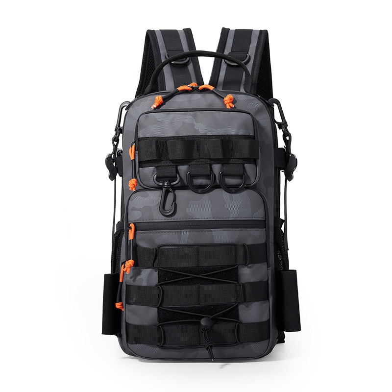 New Outdoor Lure Bag - Multifunctional Single & Double Shoulder Fishing Gear Backpack Camouflage Lightweight Handheld Fishing Equipment Storage Bag - Grey