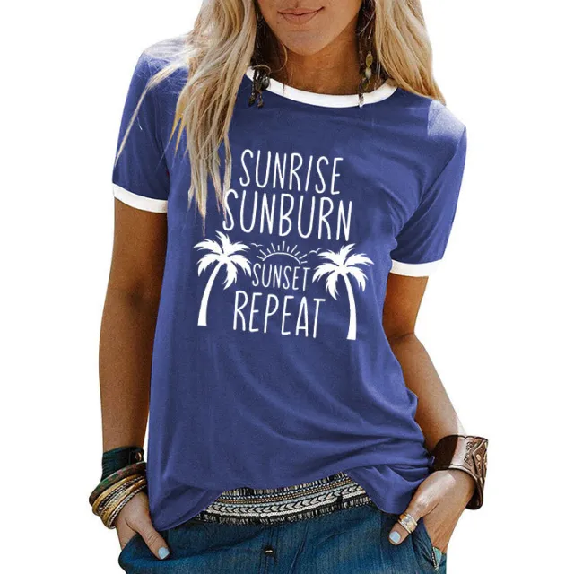 Street Coconut Tree Printed Women's Round Neck Short Sleeves 7 Style - Shop at LoveMi