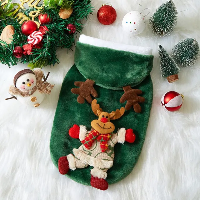 Christmas Dog Clothes Autumn And Winter Flannel Cats Dogs Hoodies Pet Clothes For Small Medium Dogs Christmas Dog Cat Costume Green Elk - Shop at LoveMi