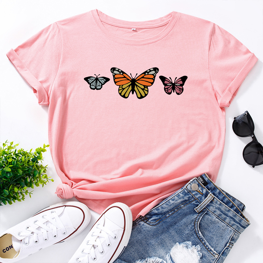 Title 7, Pure cotton loose round neck butterfly short sl...