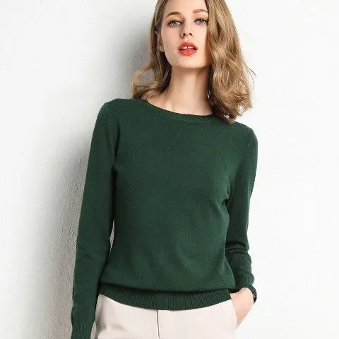 New Sweater Women Knitted Sweater Round Neck Bottoming Shirt Green - Shop at LoveMi
