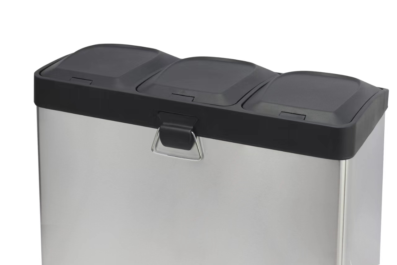 Rubbish Bin, Recycling For Kitchen, Stainless Triple Compartment Food Waste — image 8
