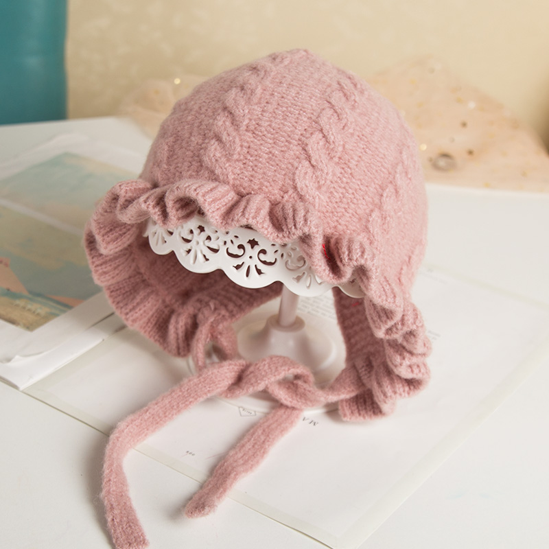 Baby Princess Lace Ear Protection Knitted Warm Wool Hat