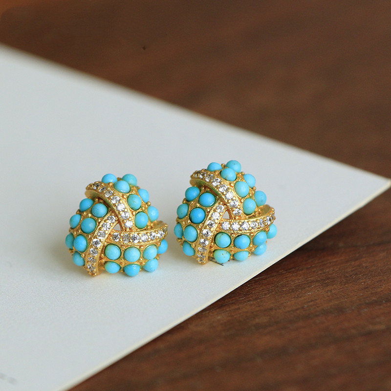 Hair Retro High End Turquoise Stud Earrings