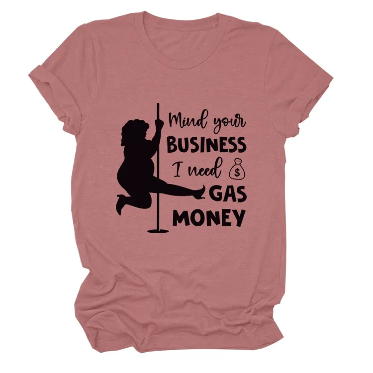 Round Neck Fashion Short Sleeve Loose T-Shirt - Rose Gold Black Font