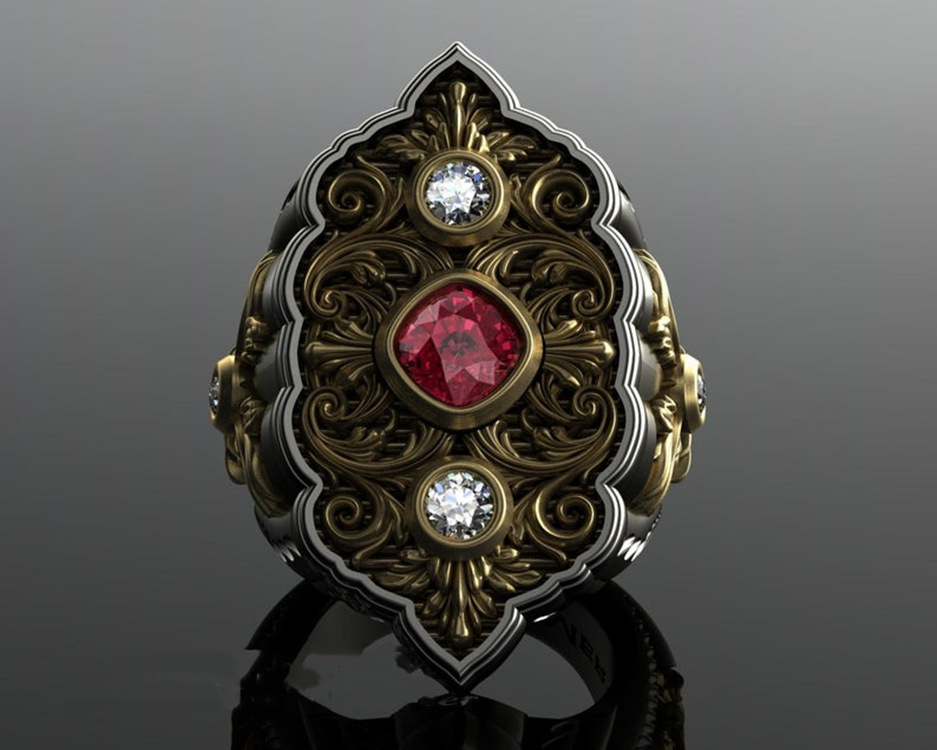 Creative Pattern Retro Diamond Red Zircon Ring