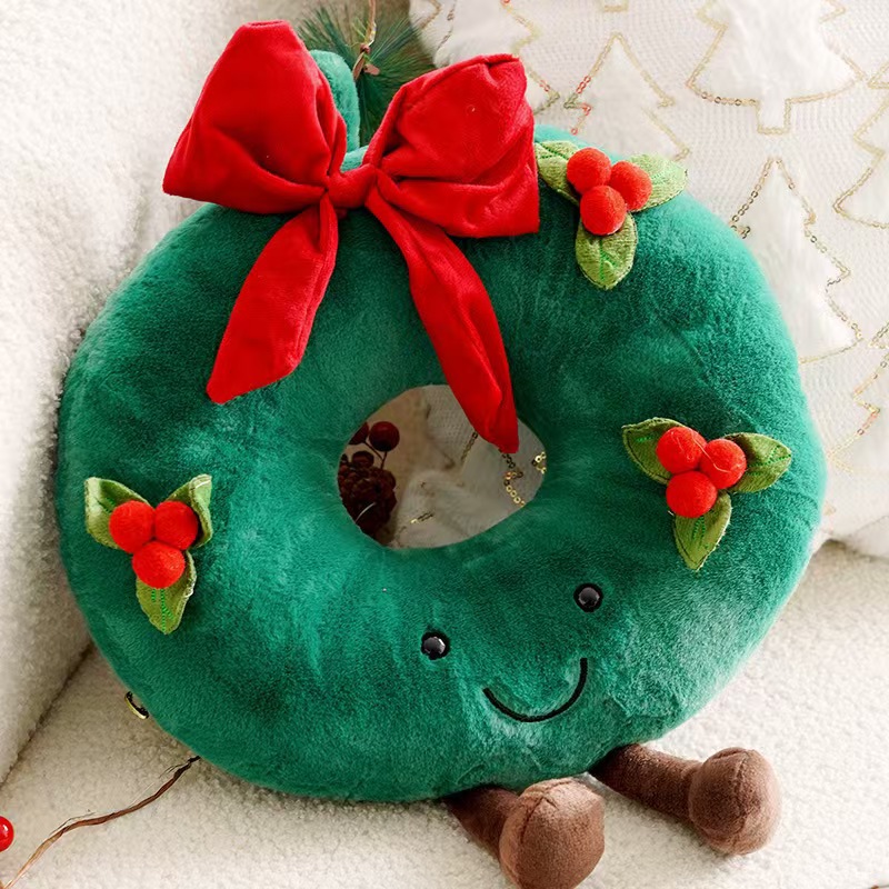 Christmas Plush Toy Set, Cute Christmas Wreath Throw Pillow  Gingerbread House Stuffed Doll, Holiday Home Decor Xmas Gift For Kids