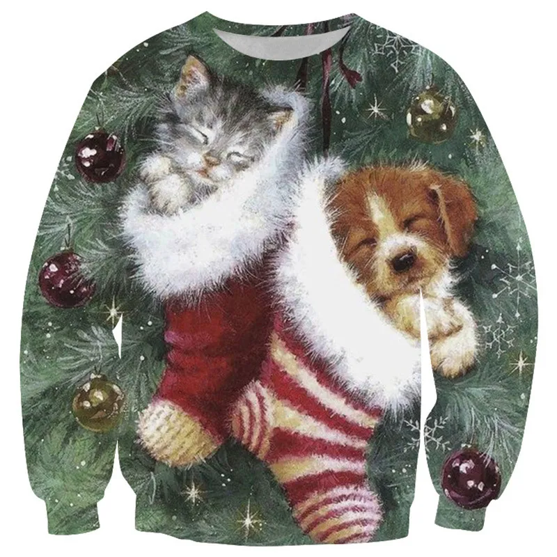 Santa Claus Christmas 3D Printed Long Sleeve Round Neck Loose Sweatshirt - Christmas7-M