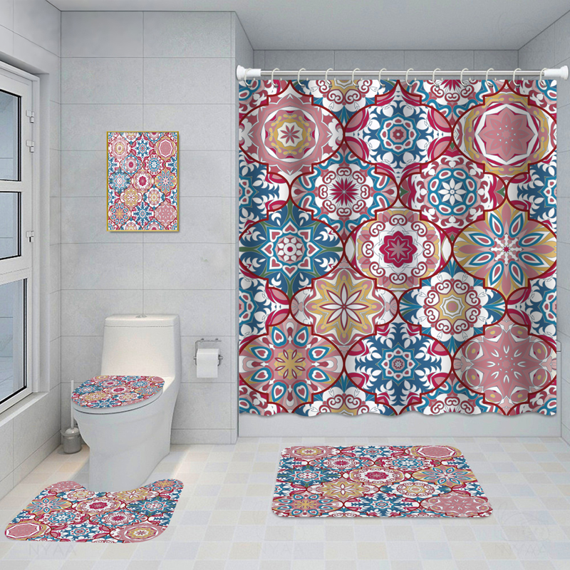 Bathroom Five-piece Set, Shower Curtain, Three-piece Mat Set, Aluminum Alloy Decorative Painting