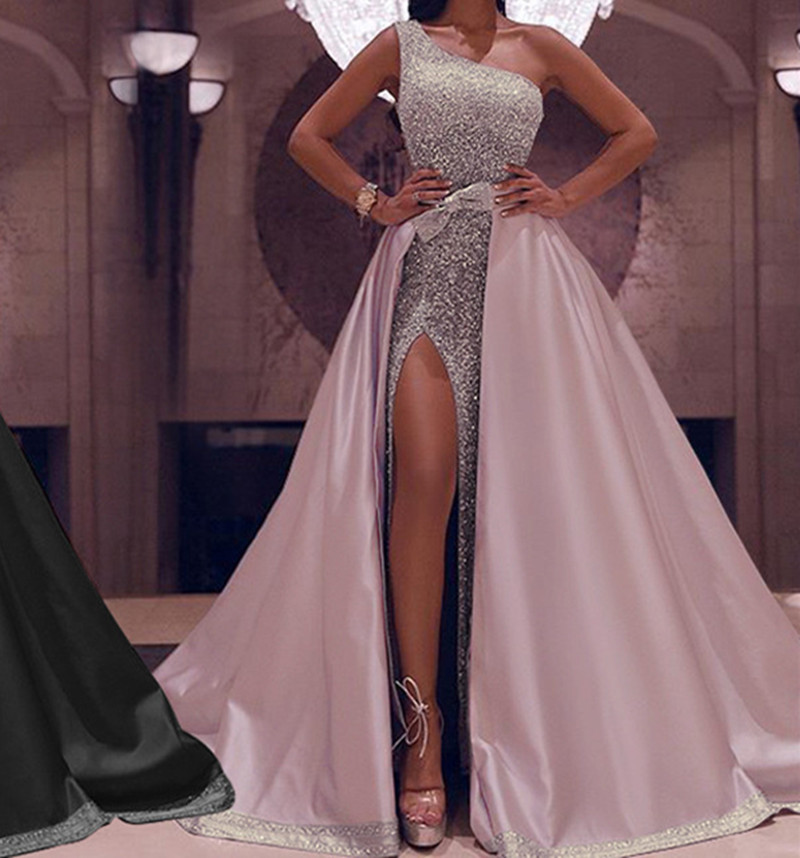 New One Shoulder Mopping Evening Dress Pink - Shop at LoveMi