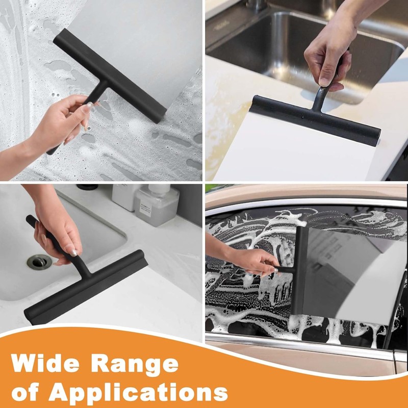 Silicone Shower Squeegee With Hook 8 Inch Window Glass Scraper Black Bathroom
