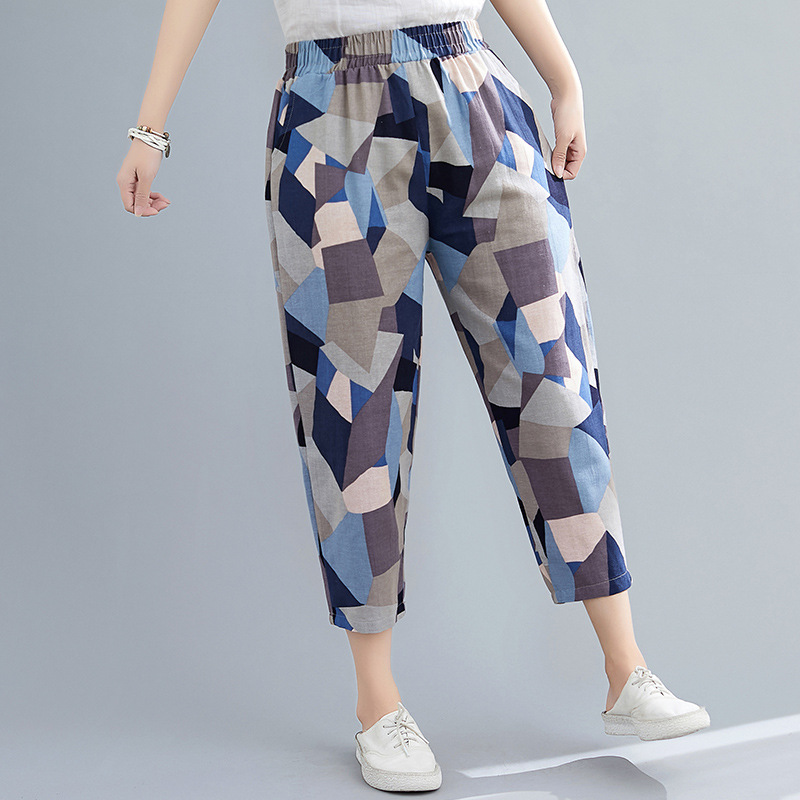 Title 10, Printed Cotton Linen Pants Women