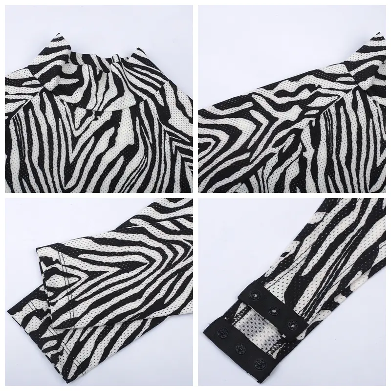 Women's Zebra Pattern Hollow Half High Neck Bodysuit