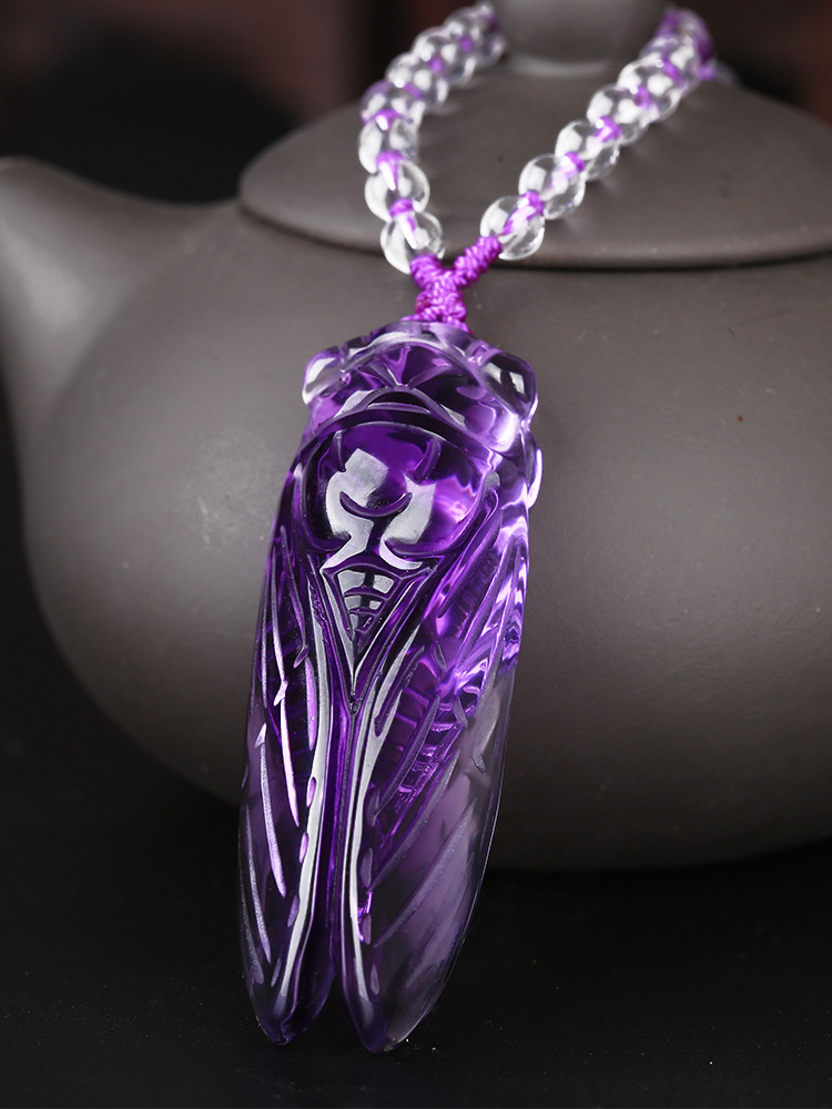 خاتم عقيق البنفسجية مع قلادة تصميم سيكادا الرائعة