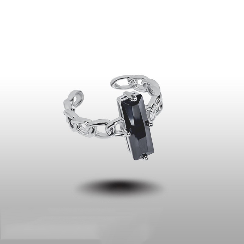Women's Black Rectangular Zircon Ring