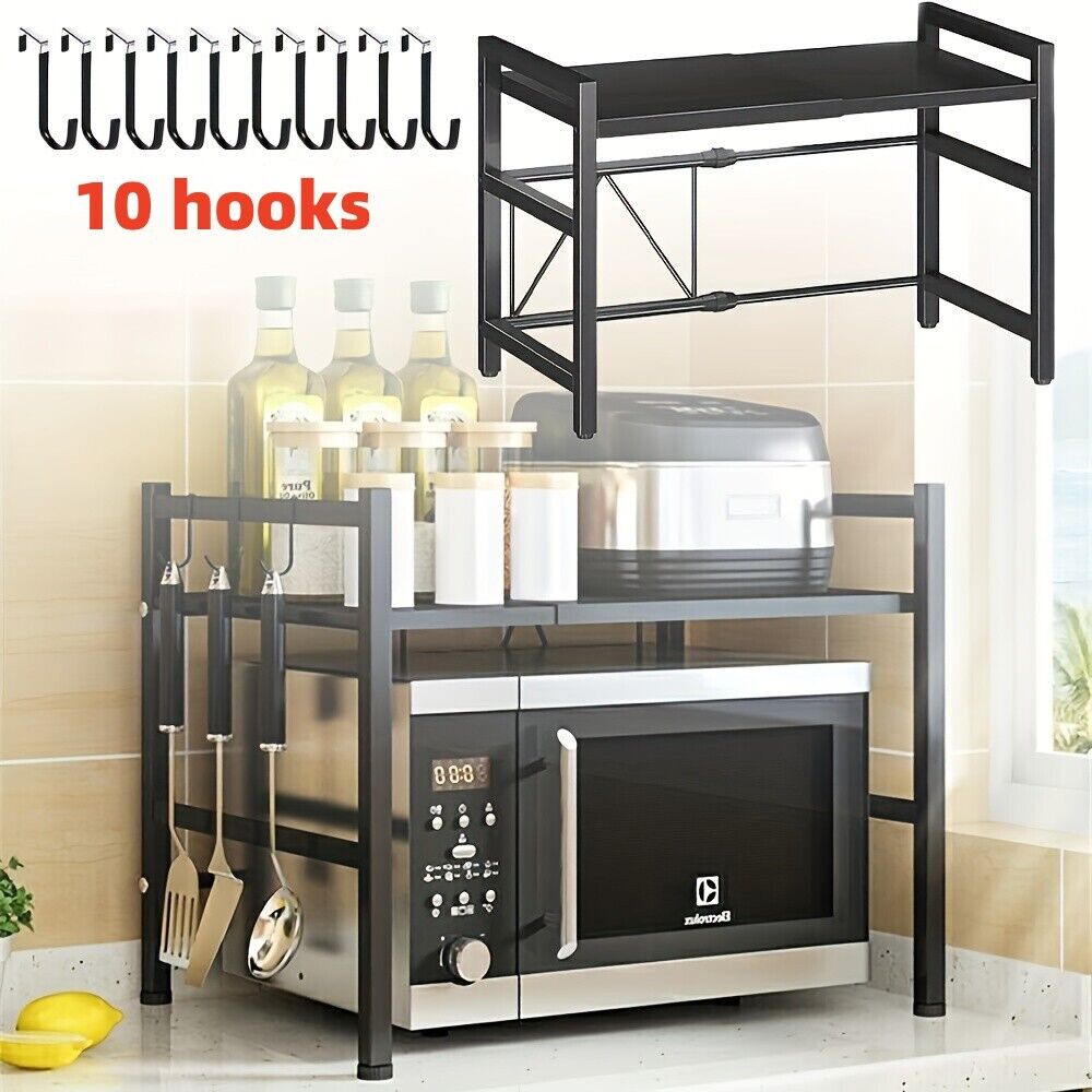 2 Tier Iron Microwave Oven Rack Stand Storage Holder Kitchen Corner Shelf Black — image 9