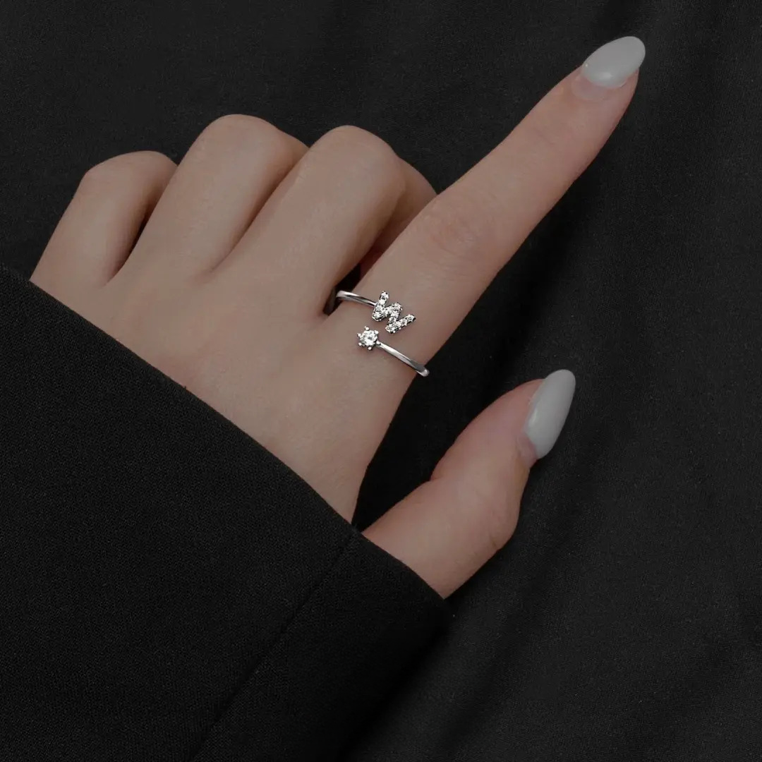 Title 16, 26 Letters Sterling Silver Ring for Women Affor...