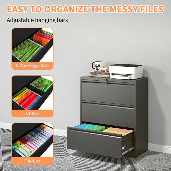 3 Drawer Lateral File Cabinet with Lock – Heavy-Duty Metal Filing Cabinet for Home Office, Wide Storage for Letter/Legal/A4/F4, Silent Full-Extension Slides, Anti-Tilt Safety-20