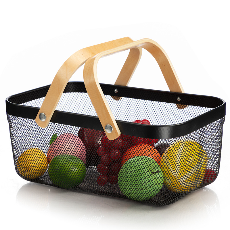 Title 8, Wooden Handle Mesh Basket Fruit Basket