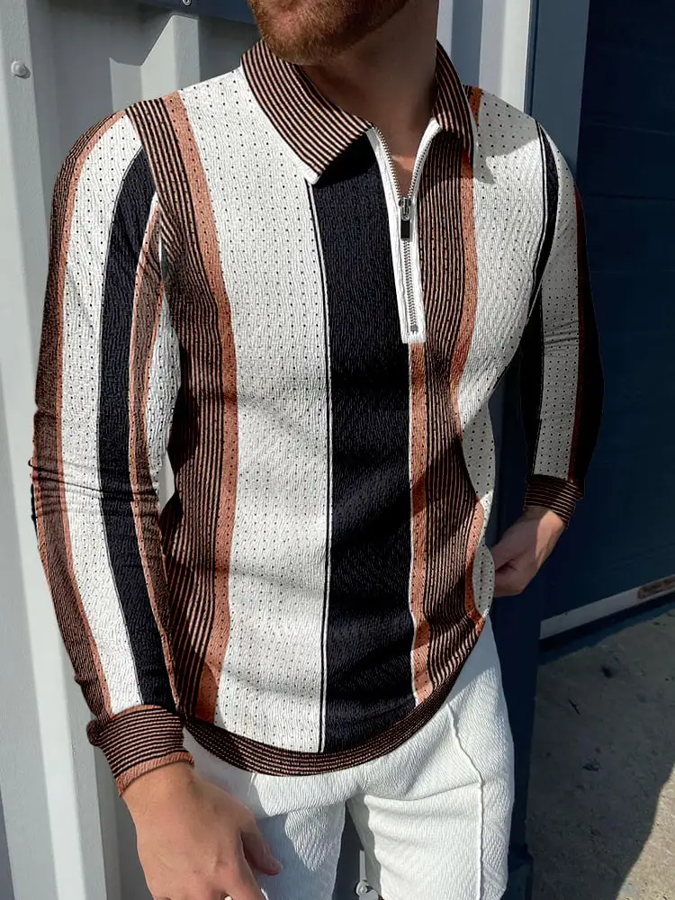 New European And American Men's Zip Splice Polo T-shirt