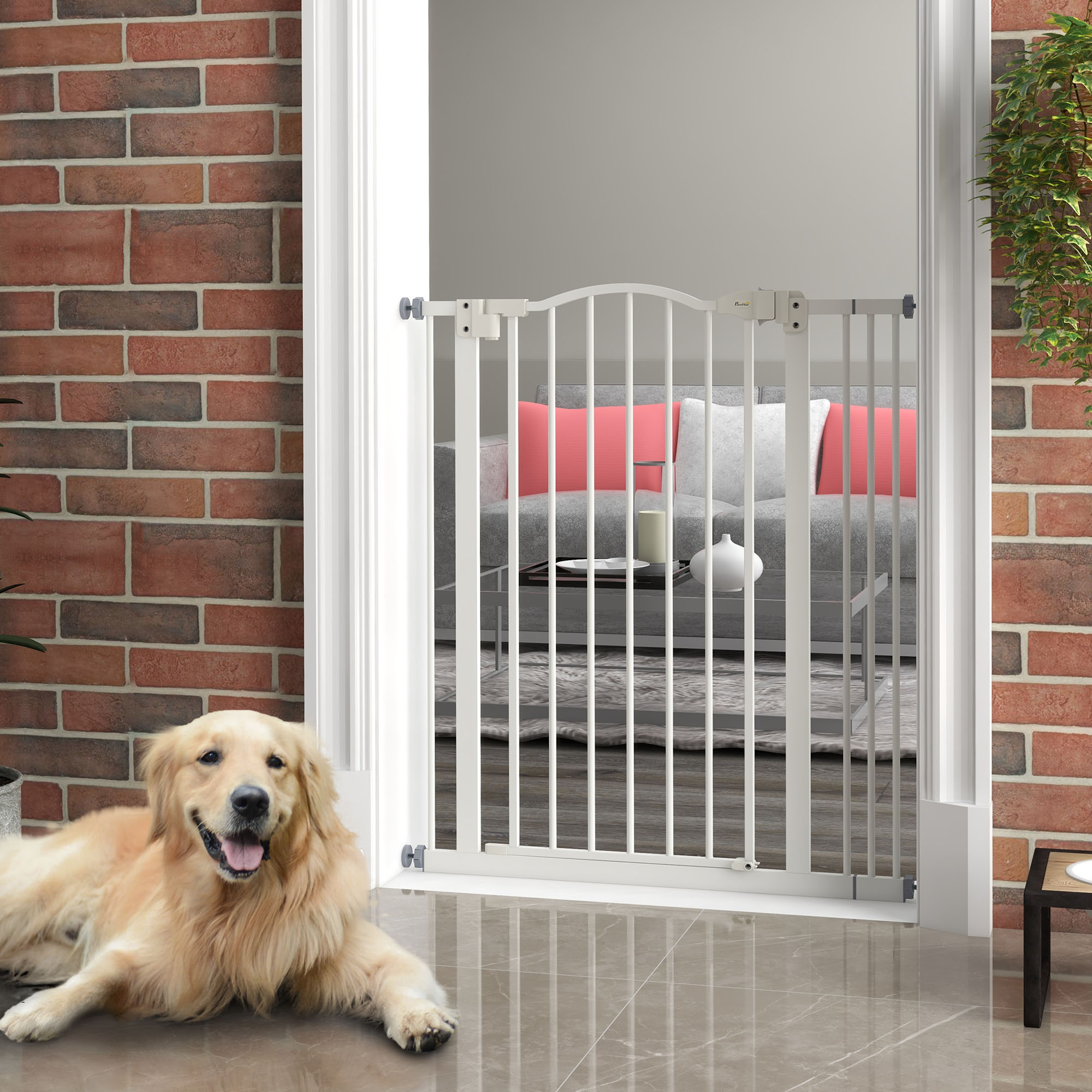 Metal Pet Safety Door Dog Door Folding Fence 74-87 Cm, White detail photo 3