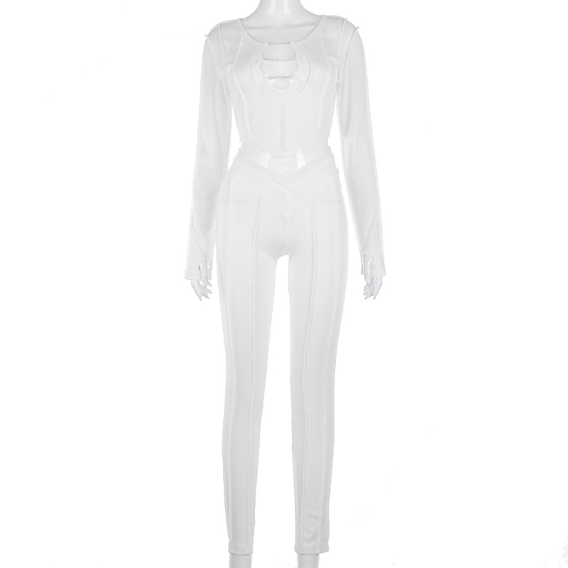Hollow And Mesh Drill Chain Top Tights And Trousers Casual Suit