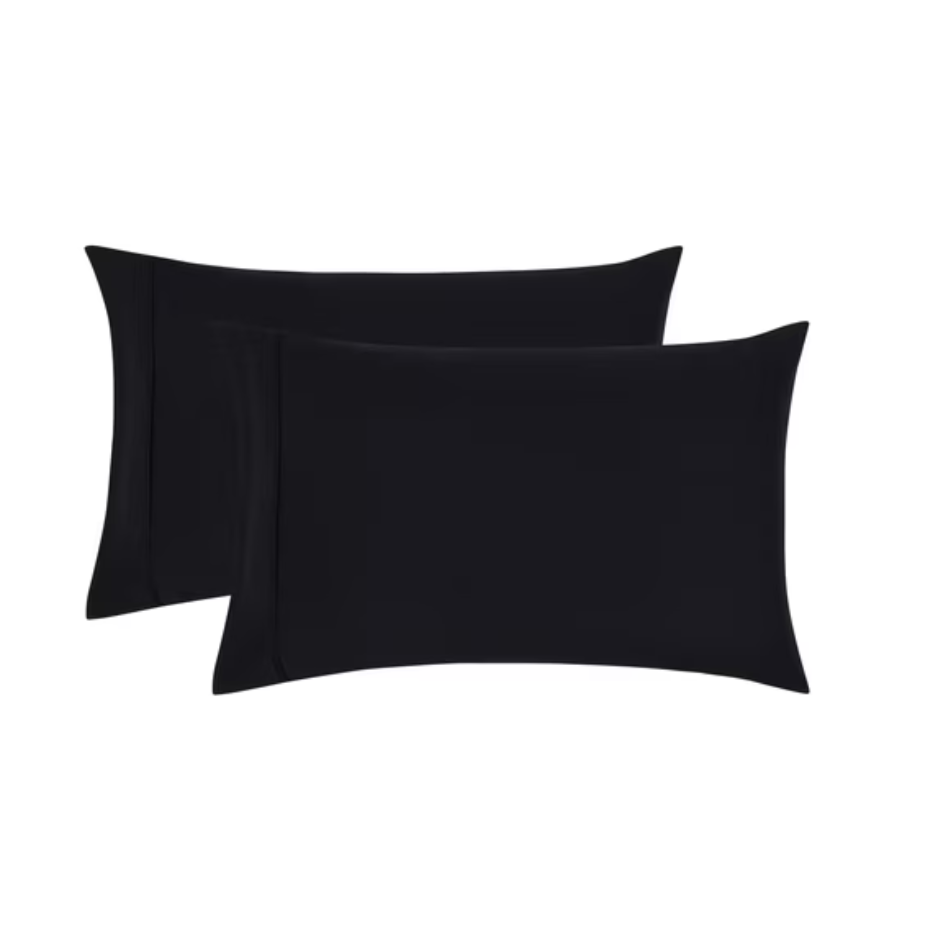 2PCS Super Soft Brushed Microfiber Pillowcases, Rich Black Standard Queen Size, Cozy Bedding Covers