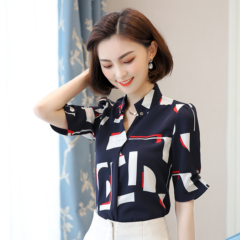 Title 2, Long-sleeved Printed Chiffon Shirt Women