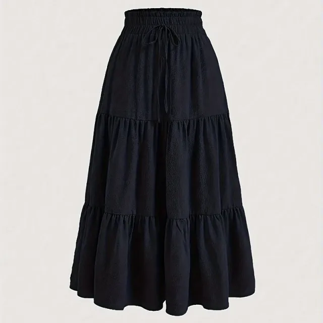 Women's Solid Color High Waist Knot Detail Flowy Pleated Midi Skirt Elegant A Line Skirt For Spring Summer Blue - Shop at LoveMi
