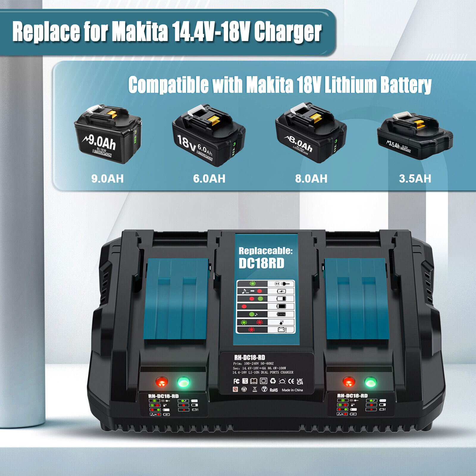 Dual Fast Charger For  18V Li-Ion Battery BL1860 BL1830 BL1850 BL1840 NEW — foto 8