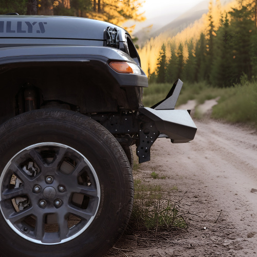X Style Front Bumper With Winch Plate Compatible With Wrangler JK 2007-2018 JL 2018- Heavy Duty Black Textured Manganese Steel Construction, Perfect For On And Off-Road Used