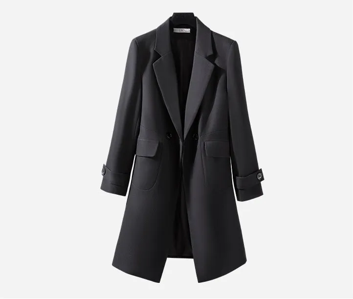 Women's Professional Long Suit Trench Coat - Black